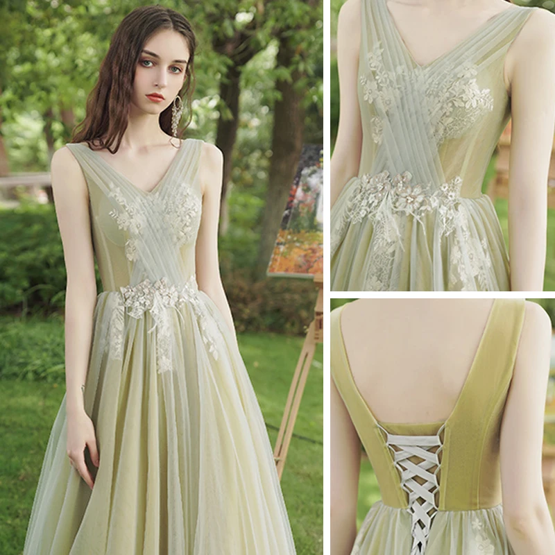 Elegant Sage Green Bridesmaid Dresses 2020 A-Line Princess Appliques Lace Backless Long Elegant Sage Green Bridesmaid Dresses 2020 A-Line Princess Appliques Lace Backless Long