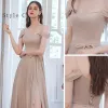 Affordable Khaki Bridesmaid Dresses 2020 A-Line / Princess Backless Sash Split Front Floor-Length / Long