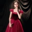Vintage / Retro Burgundy Evening Dresses  2020 A-Line / Princess Square Neckline Short Sleeve Glitter Tulle Floor-Length / Long Ruffle Backless Formal Dresses
