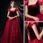 Vintage / Retro Burgundy Evening Dresses  2020 A-Line / Princess Square Neckline Short Sleeve Glitter Tulle Floor-Length / Long Ruffle Backless Formal Dresses