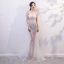 Transparent Blanche Transparentes Robe De Soirée 2020 Trompette / Sirène Bretelles Spaghetti Sans Manches Faux Diamant Perlage Train De Balayage Dos Nu Robe De Ceremonie