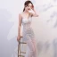 Transparent Blanche Transparentes Robe De Soirée 2020 Trompette / Sirène Bretelles Spaghetti Sans Manches Faux Diamant Perlage Train De Balayage Dos Nu Robe De Ceremonie