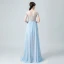 Sexy Himmelblau Chiffon Durchsichtige Abendkleider 2020 A Linie Tiefer V-Ausschnitt Kurze Ärmel Perlenstickerei Lange Rüschen Rückenfreies Festliche Kleider