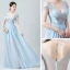 Sexy Himmelblau Chiffon Durchsichtige Abendkleider 2020 A Linie Tiefer V-Ausschnitt Kurze Ärmel Perlenstickerei Lange Rüschen Rückenfreies Festliche Kleider