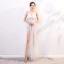Sexy White Evening Dresses  2020 Sheath / Fit Spaghetti Straps Sleeveless Appliques Lace Rhinestone Split Front Floor-Length / Long Ruffle Backless Formal Dresses
