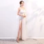 Sexy White Evening Dresses  2020 Sheath / Fit Spaghetti Straps Sleeveless Appliques Lace Rhinestone Split Front Floor-Length / Long Ruffle Backless Formal Dresses