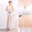 Sexy White Evening Dresses  2020 Sheath / Fit Spaghetti Straps Sleeveless Appliques Lace Rhinestone Split Front Floor-Length / Long Ruffle Backless Formal Dresses