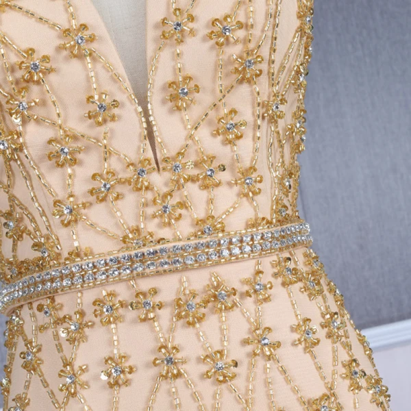 High-end Gold Evening Dresses  With Shawl 2020 Trumpet / Mermaid Spaghetti Straps Sleeveless Handmade  Beading Sweep Train Ruffle Backless Formal Dresses