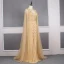 High-end Gold Evening Dresses  With Shawl 2020 Trumpet / Mermaid Spaghetti Straps Sleeveless Handmade  Beading Sweep Train Ruffle Backless Formal Dresses