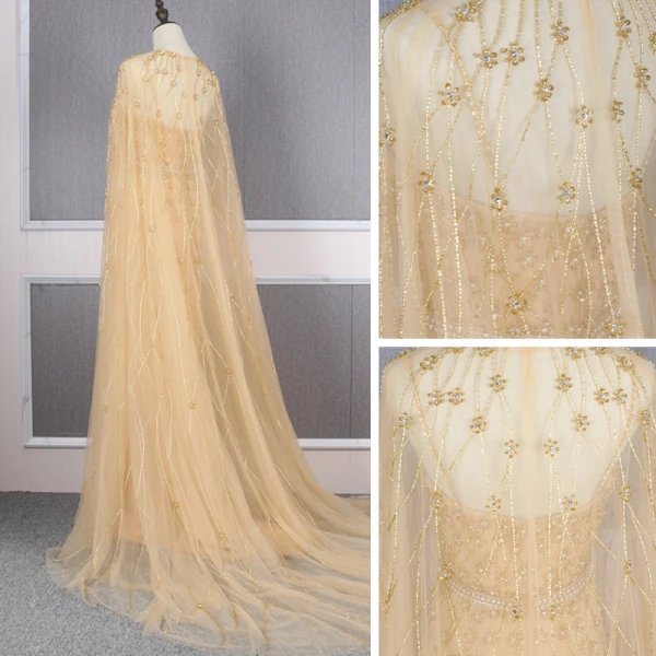 High-end Gold Evening Dresses  With Shawl 2020 Trumpet / Mermaid Spaghetti Straps Sleeveless Handmade  Beading Sweep Train Ruffle Backless Formal Dresses