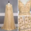 High-end Gold Evening Dresses  With Shawl 2020 Trumpet / Mermaid Spaghetti Straps Sleeveless Handmade  Beading Sweep Train Ruffle Backless Formal Dresses