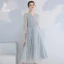 Affordable Grey Bridesmaid Dresses 2020 A-Line / Princess Backless Sequins Tea-length Ruffle