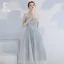 Affordable Grey Bridesmaid Dresses 2020 A-Line / Princess Backless Sequins Tea-length Ruffle
