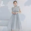 Affordable Grey Bridesmaid Dresses 2020 A-Line / Princess Backless Sequins Tea-length Ruffle