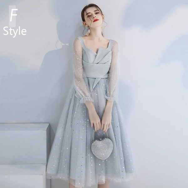 Affordable Grey Bridesmaid Dresses 2020 A-Line / Princess Backless Sequins Tea-length Ruffle