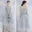 Affordable Grey Bridesmaid Dresses 2020 A-Line / Princess Backless Sequins Tea-length Ruffle