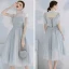 Affordable Grey Bridesmaid Dresses 2020 A-Line / Princess Backless Sequins Tea-length Ruffle