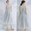 Affordable Grey Bridesmaid Dresses 2020 A-Line / Princess Backless Sequins Tea-length Ruffle