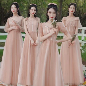 Affordable Pearl Pink Bridesmaid Dresses 2020 A Line Princess Backless Floor Length Long Ruffle