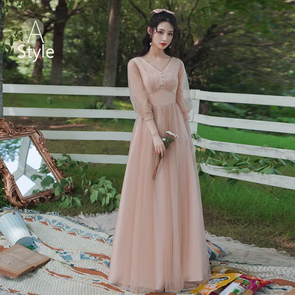 Affordable Pearl Pink Bridesmaid Dresses 2020 A-Line / Princess Backless Floor-Length / Long Ruffle