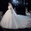 Style Victorien Blanche La Mariée Robe De Mariée 2020 Robe Boule Transparentes Encolure Carrée Gonflée Manches Courtes Dos Nu Perlage Glitter Tulle Cathedral Train Volants