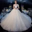 Style Victorien Blanche La Mariée Robe De Mariée 2020 Robe Boule Transparentes Encolure Carrée Gonflée Manches Courtes Dos Nu Perlage Glitter Tulle Cathedral Train Volants