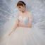 Style Victorien Blanche La Mariée Robe De Mariée 2020 Robe Boule Transparentes Encolure Carrée Gonflée Manches Courtes Dos Nu Perlage Glitter Tulle Cathedral Train Volants