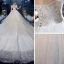 Style Victorien Blanche La Mariée Robe De Mariée 2020 Robe Boule Transparentes Encolure Carrée Gonflée Manches Courtes Dos Nu Perlage Glitter Tulle Cathedral Train Volants