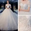 Style Victorien Blanche La Mariée Robe De Mariée 2020 Robe Boule Transparentes Encolure Carrée Gonflée Manches Courtes Dos Nu Perlage Glitter Tulle Cathedral Train Volants