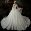 Romantique Champagne Robe De Mariée 2020 Robe Boule Transparentes Encolure Dégagée Manches de cloche Dos Nu Perlage Glitter Tulle Cathedral Train Volants