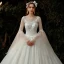 Romantique Champagne Robe De Mariée 2020 Robe Boule Transparentes Encolure Dégagée Manches de cloche Dos Nu Perlage Glitter Tulle Cathedral Train Volants