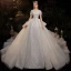 Vintage / Retro Champagne Bridal Wedding Dresses 2020 Ball Gown V-Neck Short Sleeve Backless Appliques Lace Beading Glitter Tulle Cathedral Train Ruffle