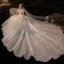 Vintage / Retro Champagne Bridal Wedding Dresses 2020 Ball Gown V-Neck Short Sleeve Backless Appliques Lace Beading Glitter Tulle Cathedral Train Ruffle