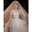 Vintage / Retro Champagne Bridal Wedding Dresses 2020 Ball Gown V-Neck Short Sleeve Backless Appliques Lace Beading Glitter Tulle Cathedral Train Ruffle