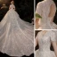 Vintage / Retro Champagne Bridal Wedding Dresses 2020 Ball Gown V-Neck Short Sleeve Backless Appliques Lace Beading Glitter Tulle Cathedral Train Ruffle
