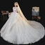 Luxury / Gorgeous White Bridal Wedding Dresses 2020 Ball Gown See-through Scoop Neck Puffy Short Sleeve Backless Appliques Lace Beading Cathedral Train Ruffle