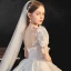 Luxury / Gorgeous White Bridal Wedding Dresses 2020 Ball Gown See-through Scoop Neck Puffy Short Sleeve Backless Appliques Lace Beading Cathedral Train Ruffle