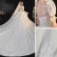 Luxury / Gorgeous White Bridal Wedding Dresses 2020 Ball Gown See-through Scoop Neck Puffy Short Sleeve Backless Appliques Lace Beading Cathedral Train Ruffle