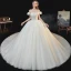 Best White Bridal Wedding Dresses 2020 Ball Gown Off-The-Shoulder Bow Short Sleeve Backless Beading Pearl Glitter Tulle Cathedral Train Ruffle