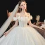 Best White Bridal Wedding Dresses 2020 Ball Gown Off-The-Shoulder Bow Short Sleeve Backless Beading Pearl Glitter Tulle Cathedral Train Ruffle