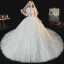 Luxe Blanche La Mariée Robe De Mariée 2020 Robe Boule Transparentes Encolure Dégagée Manches Courtes Dos Nu Paillettes Perlage Glitter Tulle Cathedral Train Volants