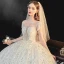 Luxe Blanche La Mariée Robe De Mariée 2020 Robe Boule Transparentes Encolure Dégagée Manches Courtes Dos Nu Paillettes Perlage Glitter Tulle Cathedral Train Volants