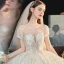 Luxe Blanche La Mariée Robe De Mariée 2020 Robe Boule Transparentes Encolure Dégagée Manches Courtes Dos Nu Paillettes Perlage Glitter Tulle Cathedral Train Volants