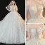 Luxe Blanche La Mariée Robe De Mariée 2020 Robe Boule Transparentes Encolure Dégagée Manches Courtes Dos Nu Paillettes Perlage Glitter Tulle Cathedral Train Volants