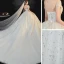 Luxe Blanche La Mariée Robe De Mariée 2020 Robe Boule Transparentes Encolure Dégagée Manches Courtes Dos Nu Paillettes Perlage Glitter Tulle Cathedral Train Volants