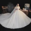 Vintage / Retro Champagne Bridal Wedding Dresses 2020 Ball Gown See-through High Neck Puffy Short Sleeve Backless Beading Glitter Tulle Cathedral Train Ruffle