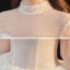 Vintage / Retro Champagne Bridal Wedding Dresses 2020 Ball Gown See-through High Neck Puffy Short Sleeve Backless Beading Glitter Tulle Cathedral Train Ruffle