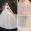 Vintage / Retro Champagne Bridal Wedding Dresses 2020 Ball Gown See-through High Neck Puffy Short Sleeve Backless Beading Glitter Tulle Cathedral Train Ruffle