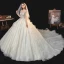 Luxe Champagne La Mariée Robe De Mariée 2020 Robe Boule Transparentes Encolure Dégagée Manches Courtes Dos Nu Glitter Tulle Paillettes Perlage Cathedral Train Volants
