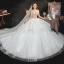 Fabuleux Champagne La Mariée Robe De Mariée 2020 Robe Boule Transparentes Encolure Carrée Manches Longues Dos Nu Fait main Perlage Perle Glitter Tulle Cathedral Train Volants